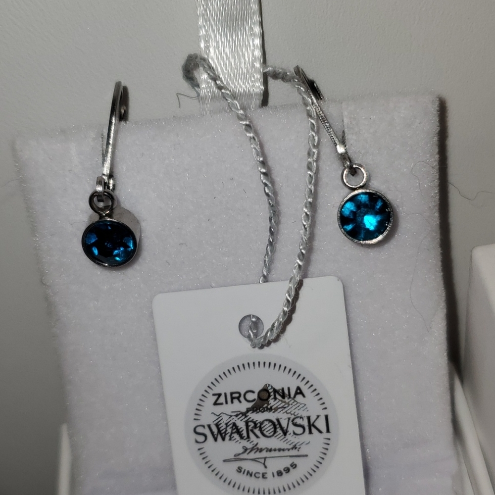 Blue Ziron Swarovski Crystal Drop Ear…
